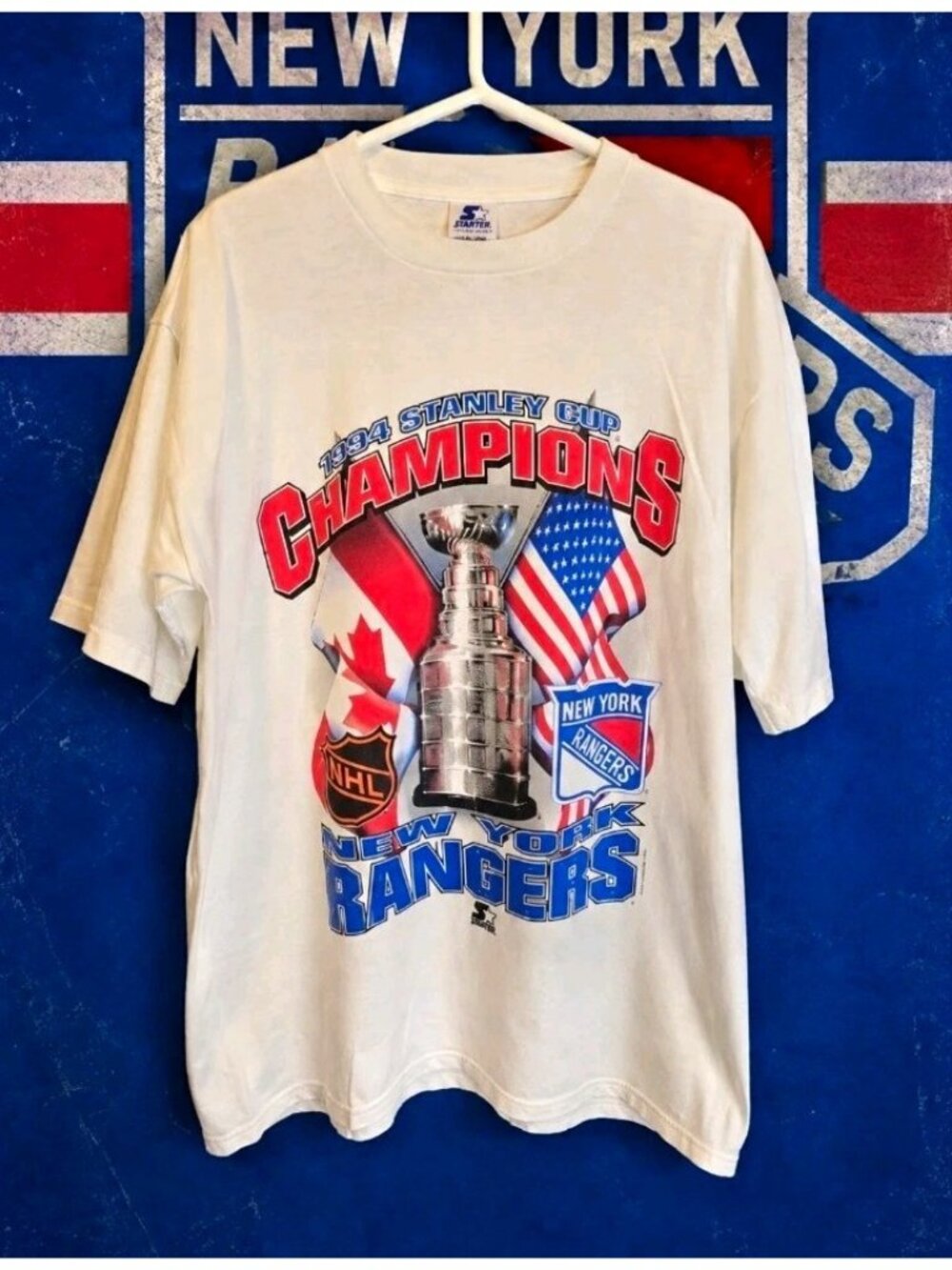 Vintage 1994 New York Rangers Stanley Cup Champions T Shirt Large Starter USA